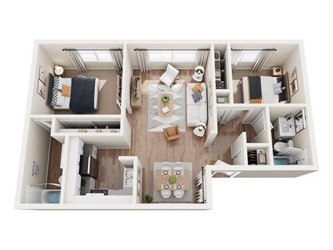 Floor plan for 2 beds, 2 baths, 878 sqft